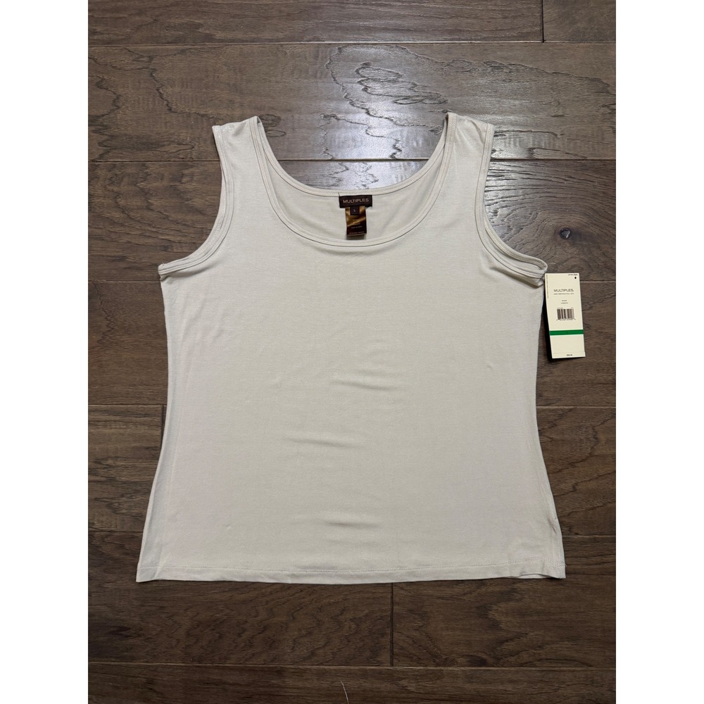 Multiples Womens Large Beige Scoop Neck Sleeveless Tank Top Rayon Spandex NWT